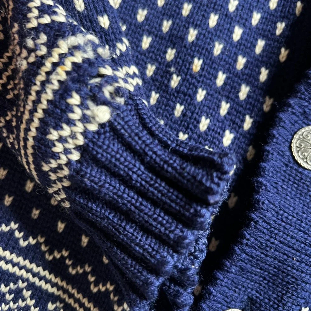 Vintage Sporty Olay Kvalitet Norwegian Wool Cardigan Navy‎ Blue Nordic Size 50